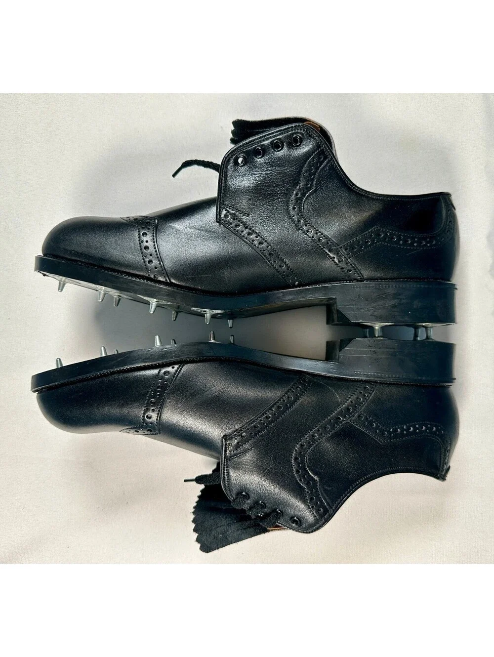 Vtg Dunlop Goldline Black Leather Wingtip Spiked Golf Shoes 11.5 E Made England